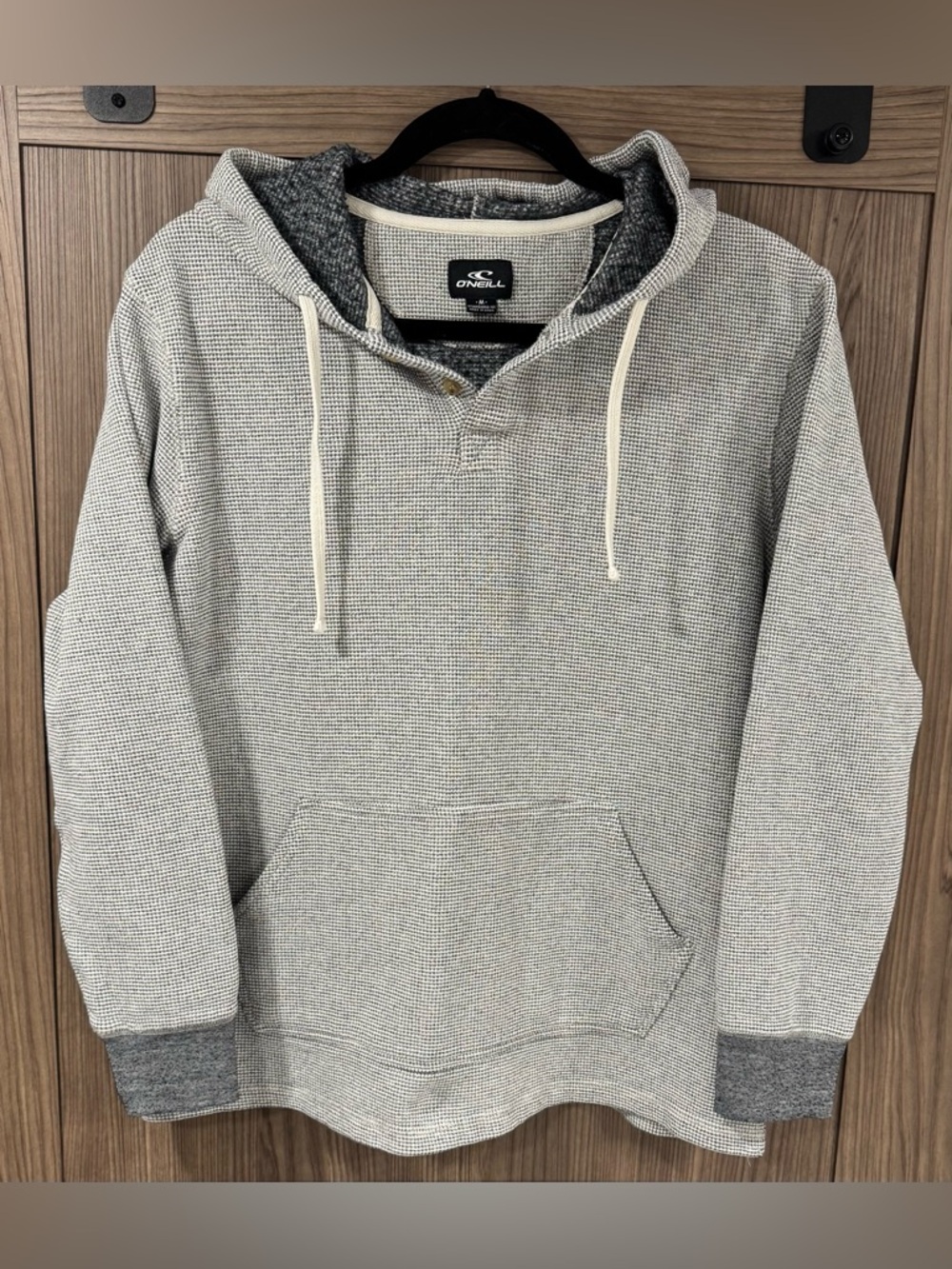 O'Neill Men’s Waffle Knit Henley Hoodie - Gray/White - Size Medium